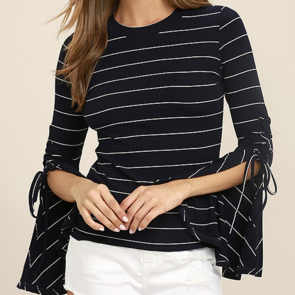 Lulus Navy stripe Lace up Top